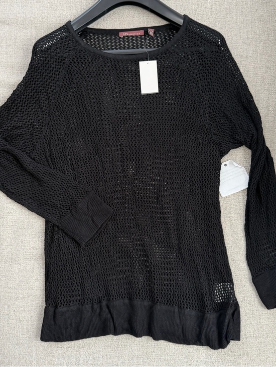 525 America Sweaters - 525 America Black Open-Weave Scoop Neck Sweater